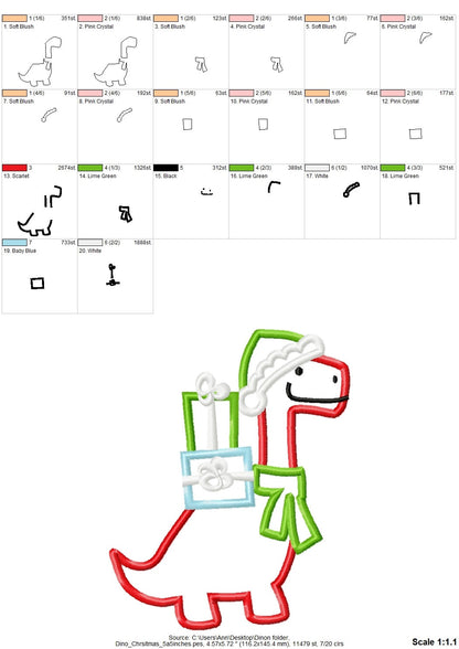 Merry Christmas Dinosaur Applique