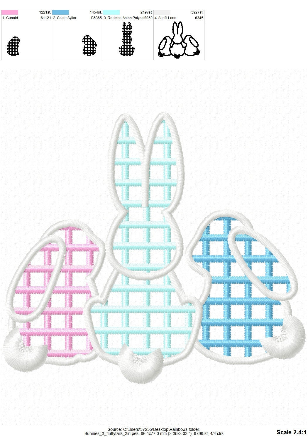 Plaid Patterned Three Bunnies in a row