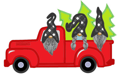 Station wagon with Christmas Gingham plaid gnomes Truck with trees in
