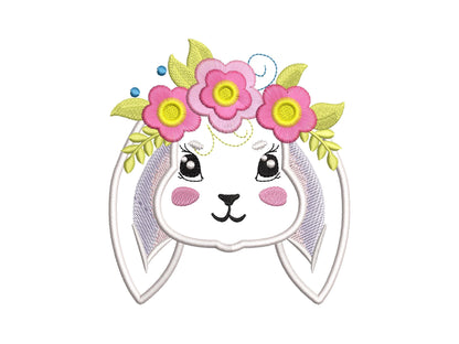 Fringed Floral Crown Cute Bunny Applique
