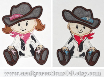 Rodeo Cowboy Cowgirl Baby Set of 2 Applique