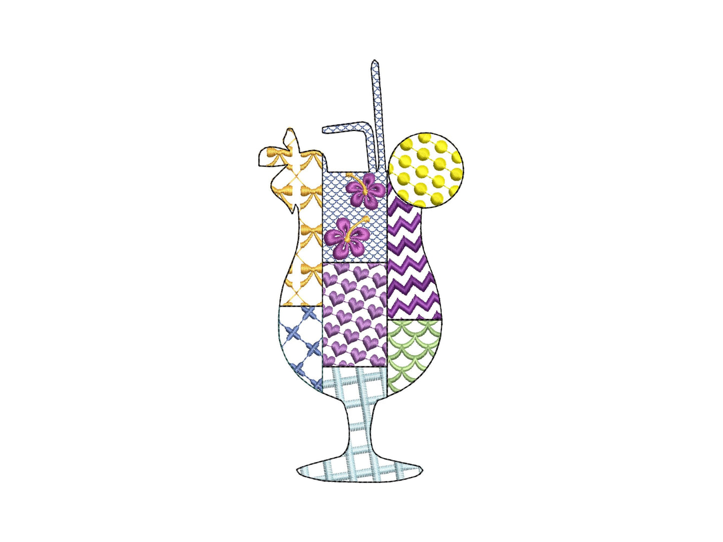 Patchwork Summer Cocktail with a Straw beach pool party drink glass