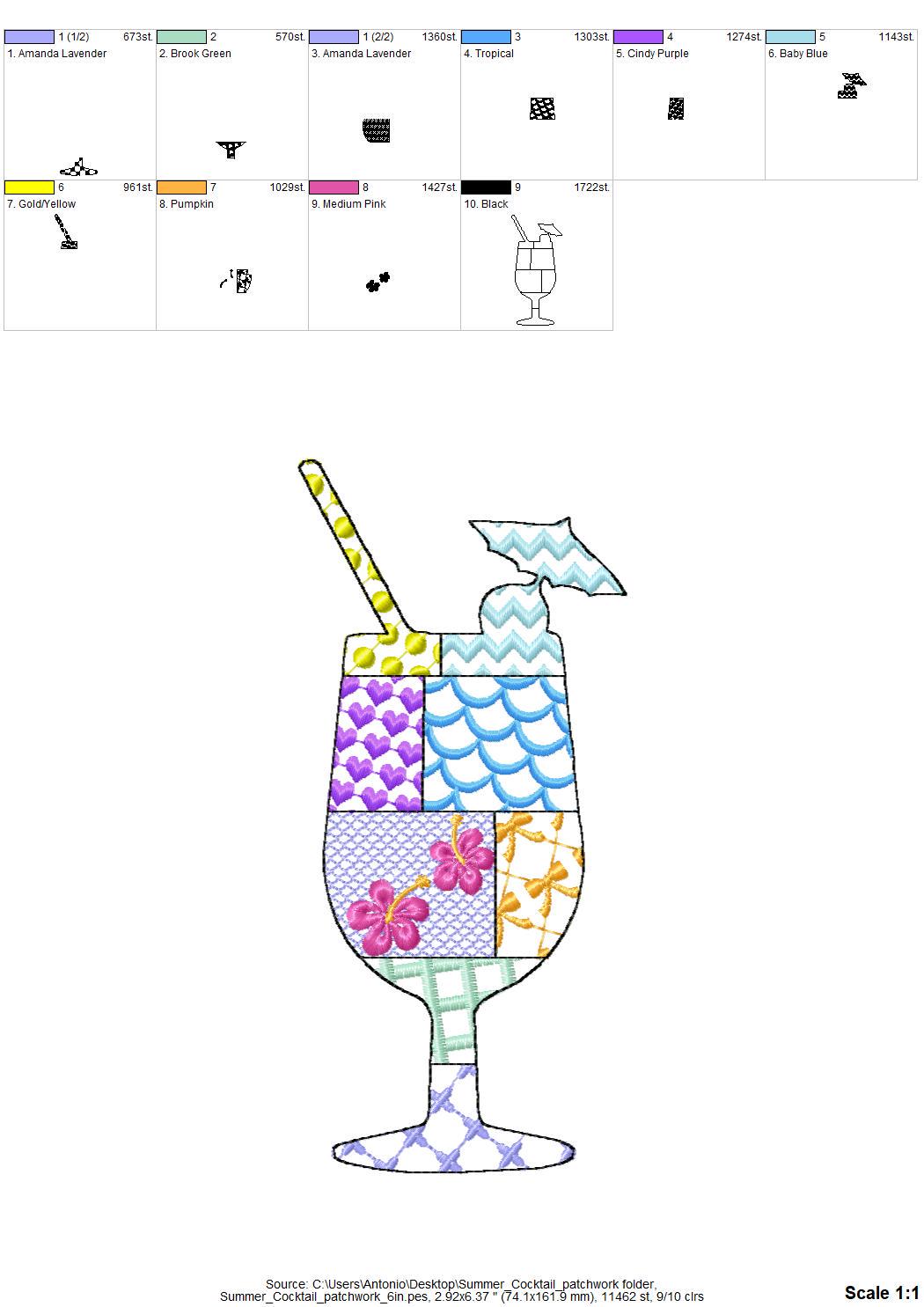 Patchwork Summer Cocktail with Straw Umbrella beach pool party drink