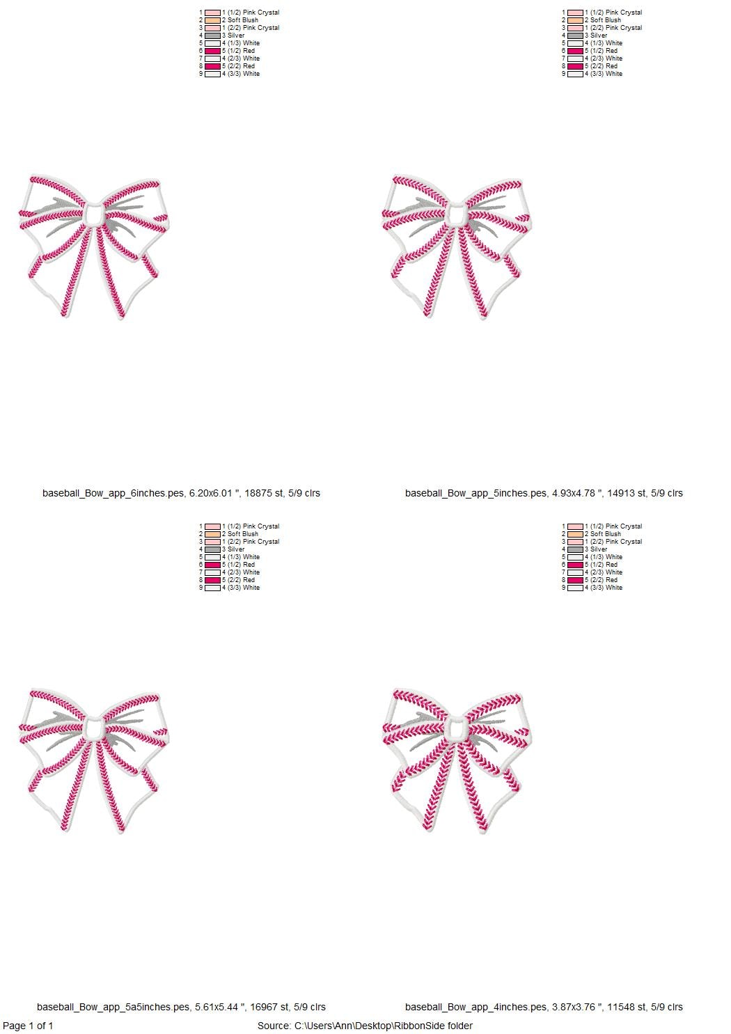 Baseball Stitch Sport Side Bow Applique