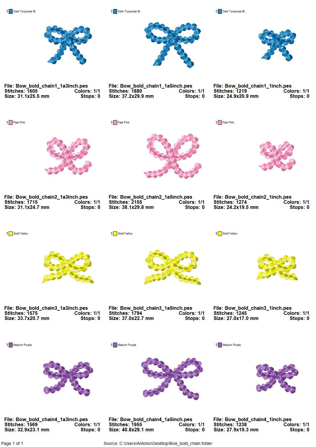 Chain Stitch Bow Set of 4
