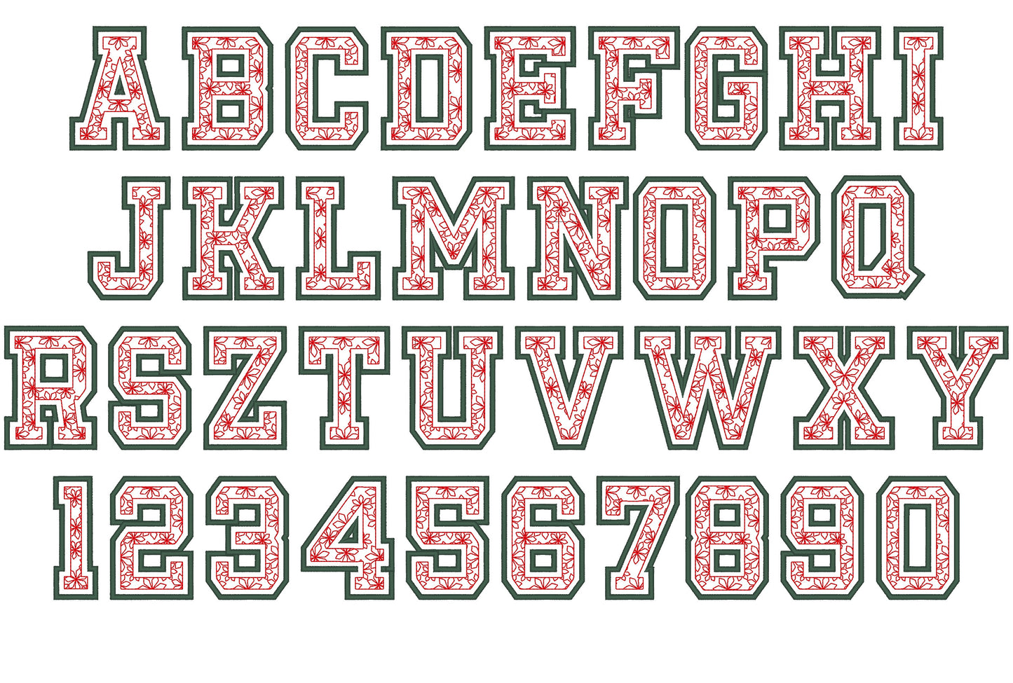 Floral Fill Satin Stitch Outline Varsity Font