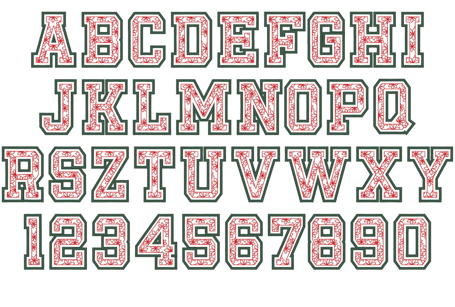 Floral Fill Satin Stitch Outline Varsity Font