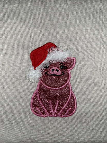 Fringed Little Pig with Santa Hat