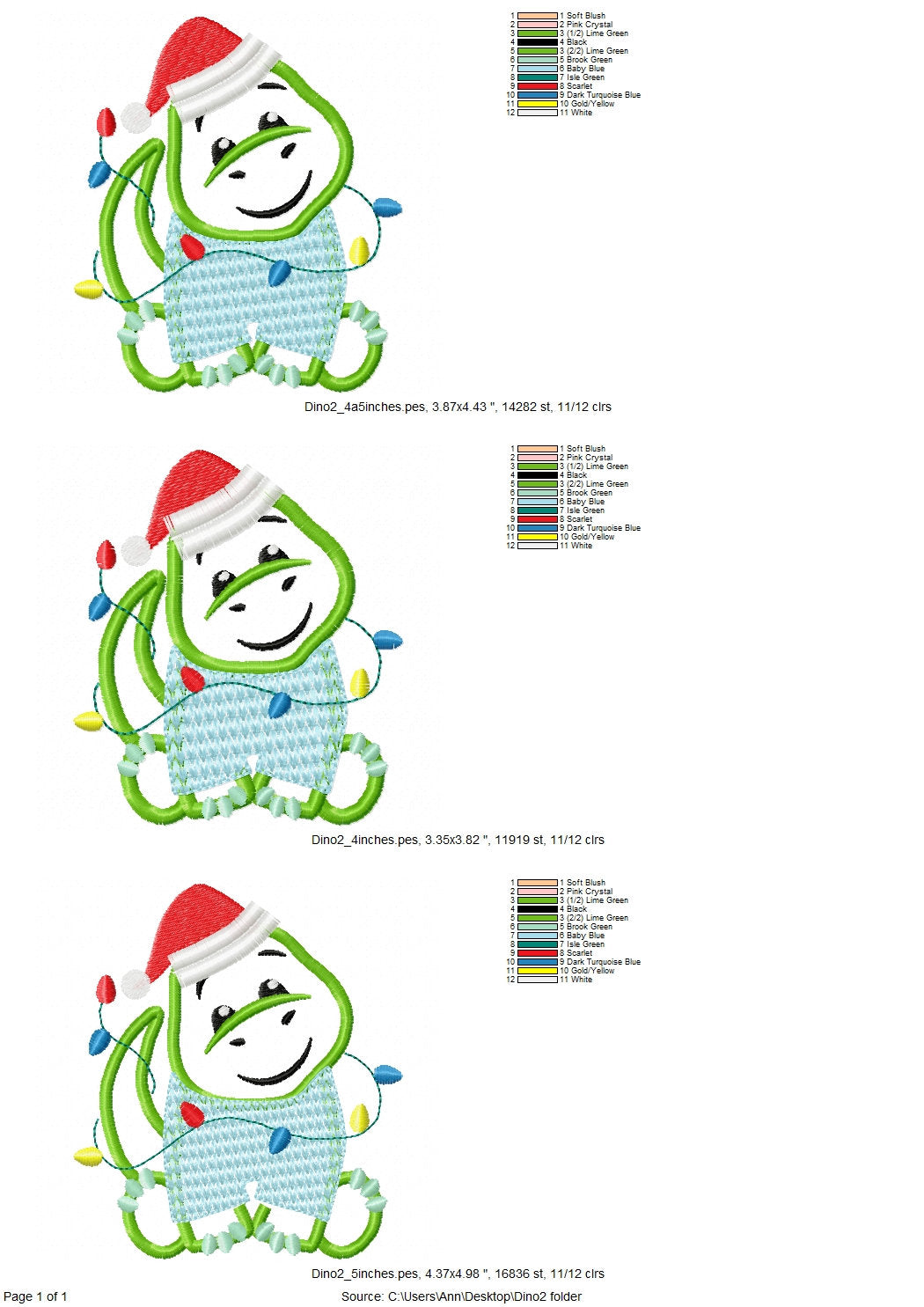 Little Christmas Dinosaur Applique