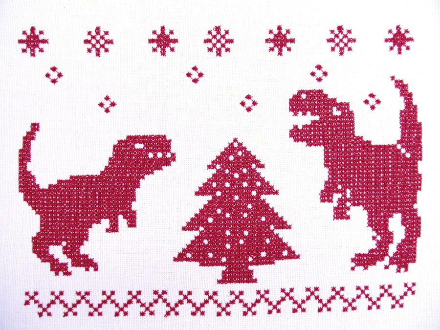 Cross Stitch Christmas T-Rex Dinosaur