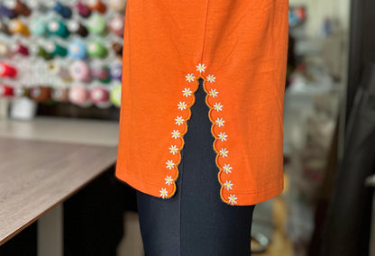 Floral Scalloped Edge Split Side Seam