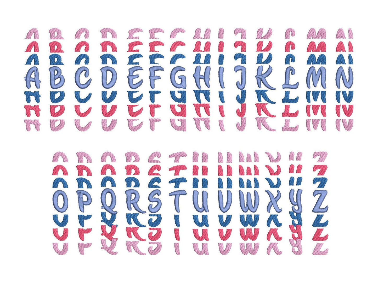 Stacked Font, BX included! fill stitch and outline alphabet letters,