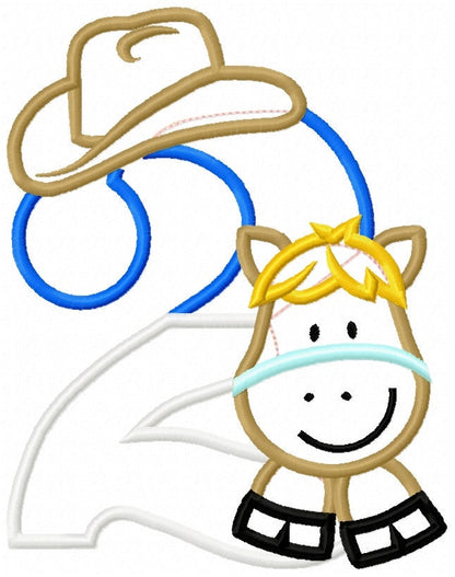 Little Cowboy Birthday number 2 NUMBER TWO machine embroidery applique