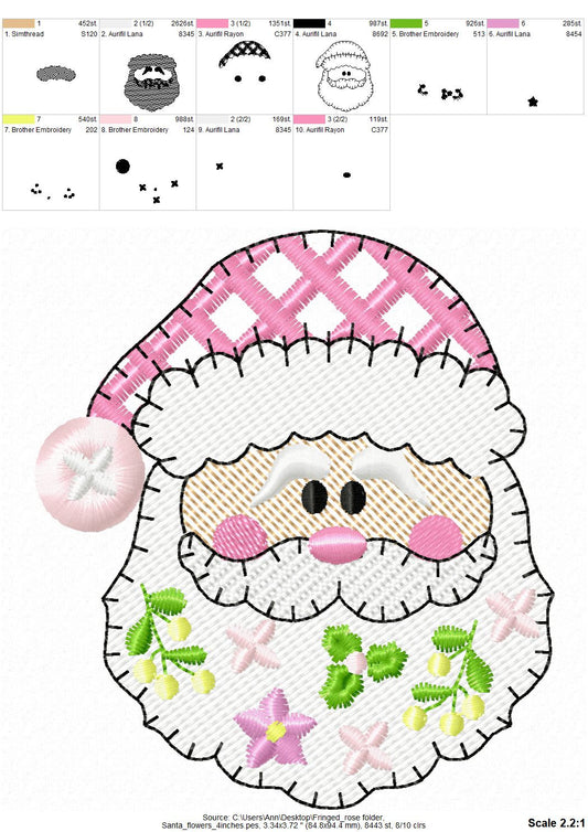 Christmas Santa Claus Outline Floral Beard
