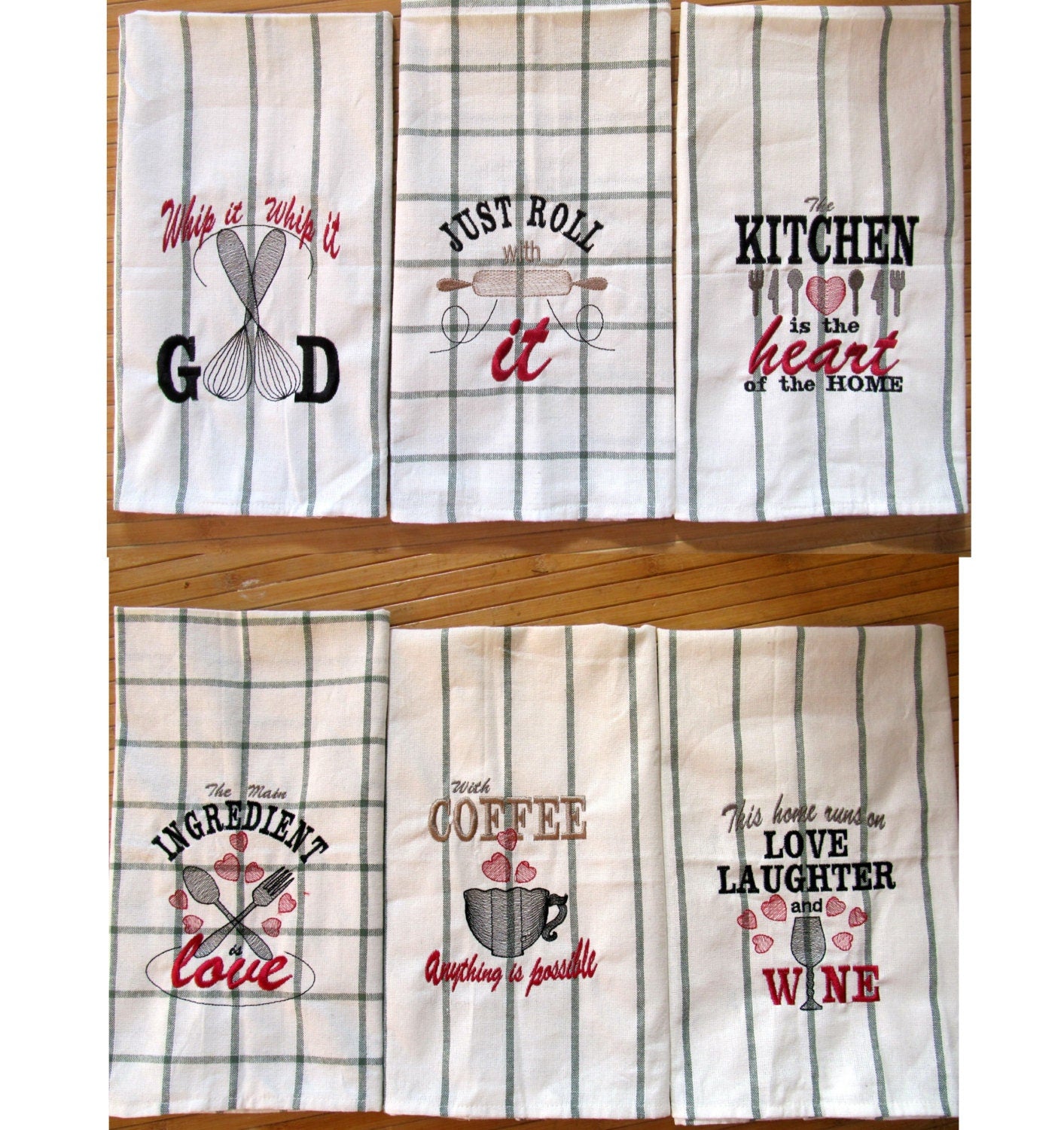 Kitchen Towel Quote Set of 6