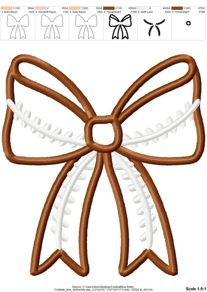 Football Stitch Bow and Heart Applique