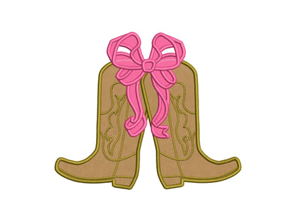 Cowboy Cowgirl Boots and Bow Applique