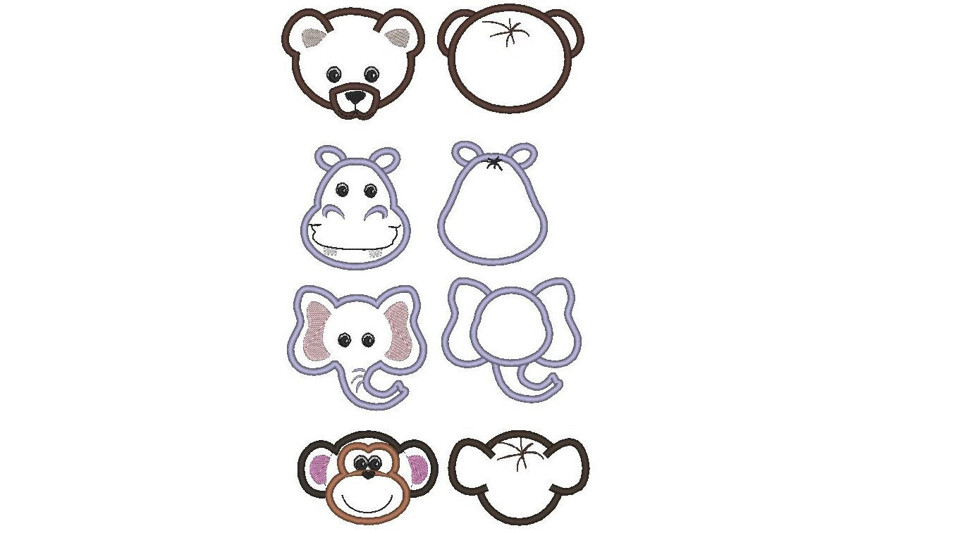 Baby Wild Animals Applique Set Front and Rear