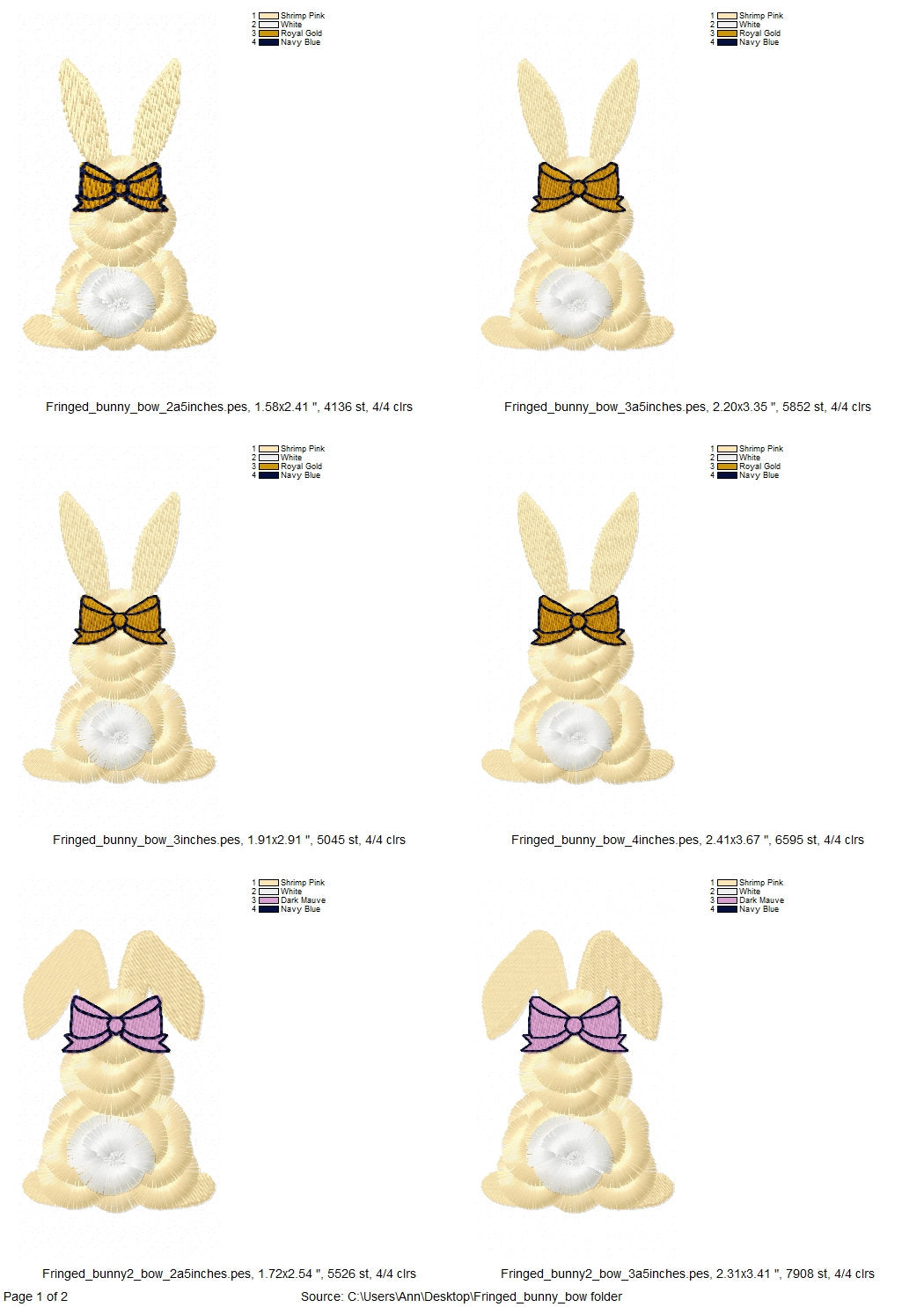 Fringed Easter Bunny with Bow Set of 2