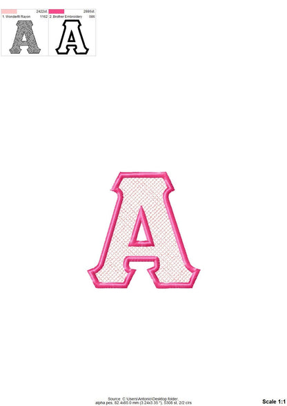 Glitter Greek Font light stitch diamonds and satin stitch outline