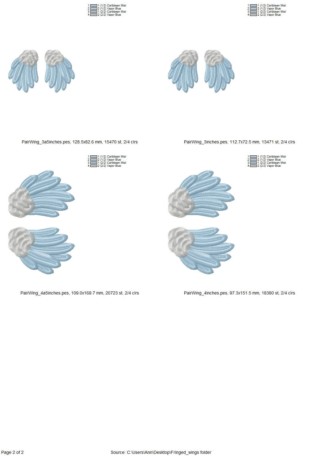 Fringed Angel Wings embroidered fuzzy wing machine embroidery designs