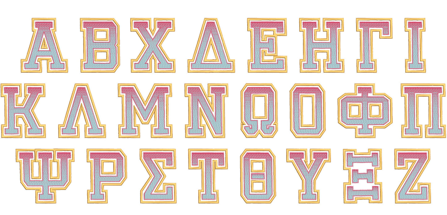 Iridescent 2-Color Sororities Varsity Greek Font Applique