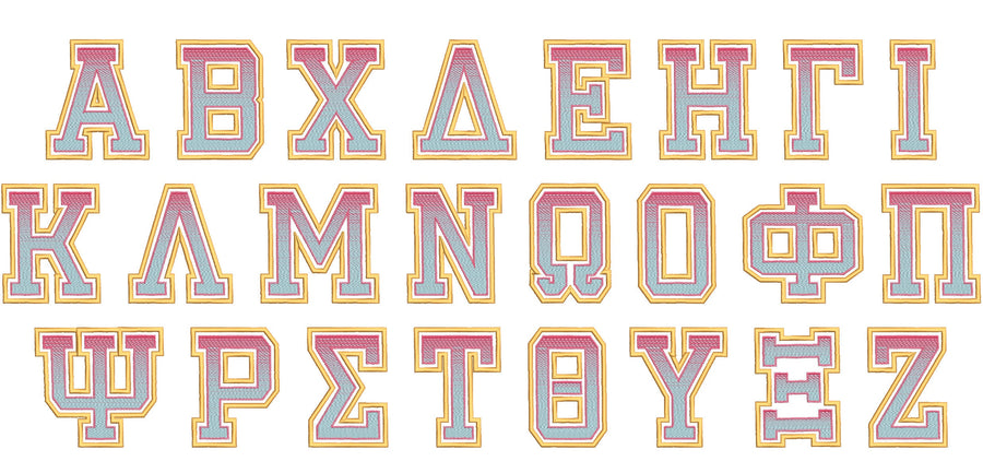 Iridescent 2-Color Sororities Varsity Greek Font Applique