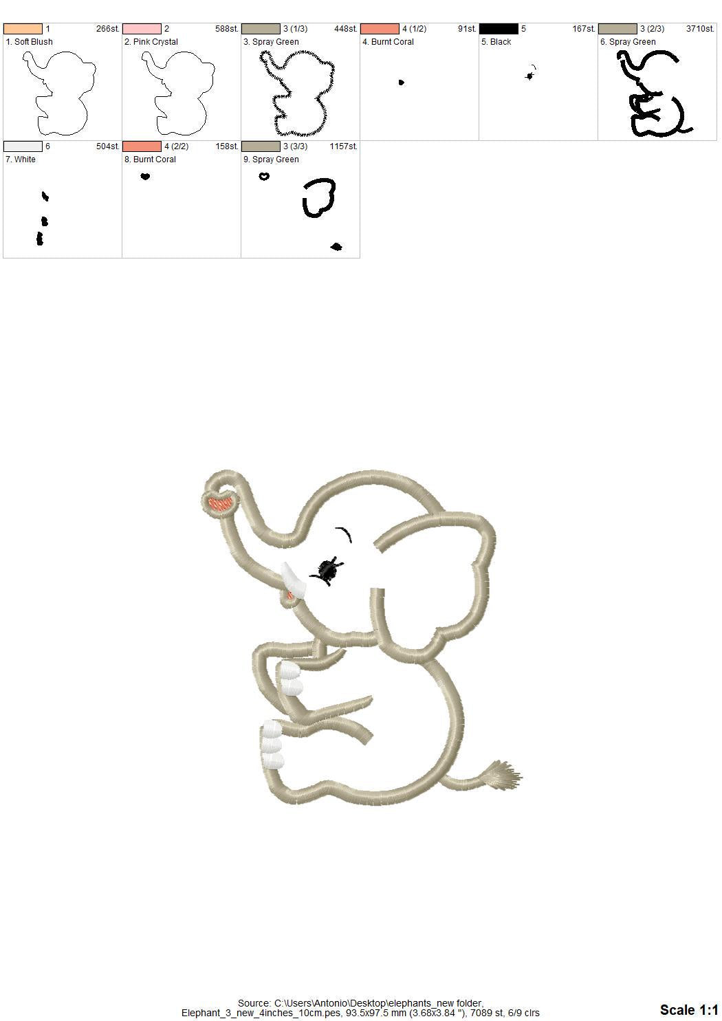 Little Elephant Applique Set of 4