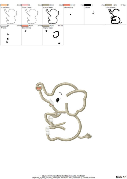 Little Elephant Applique Set of 4