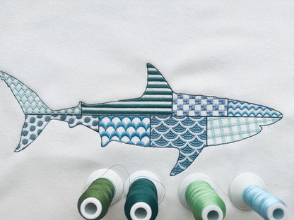 Patchwork Shark patterned sea life ocean animal big fish outline
