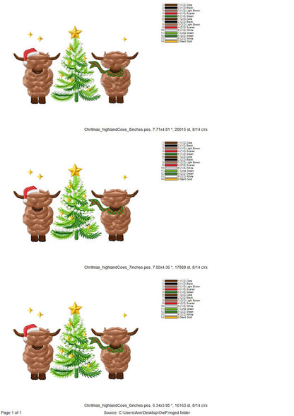 Fringed Highland Cow with Christmas Tree