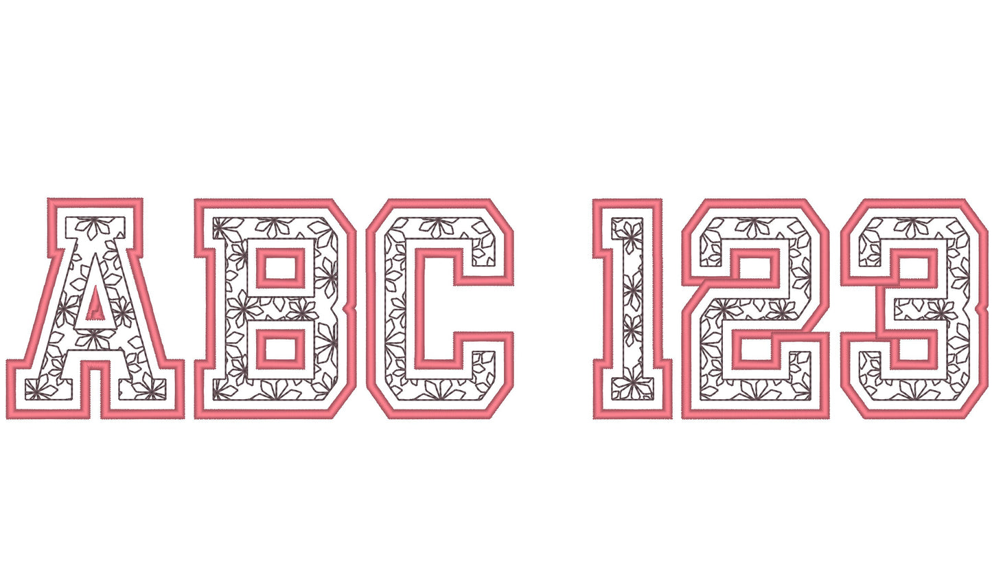 Floral Fill Satin Stitch Outline Varsity Font