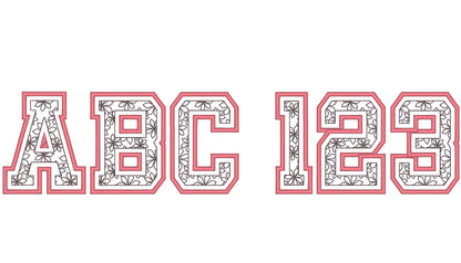Floral Fill Satin Stitch Outline Varsity Font