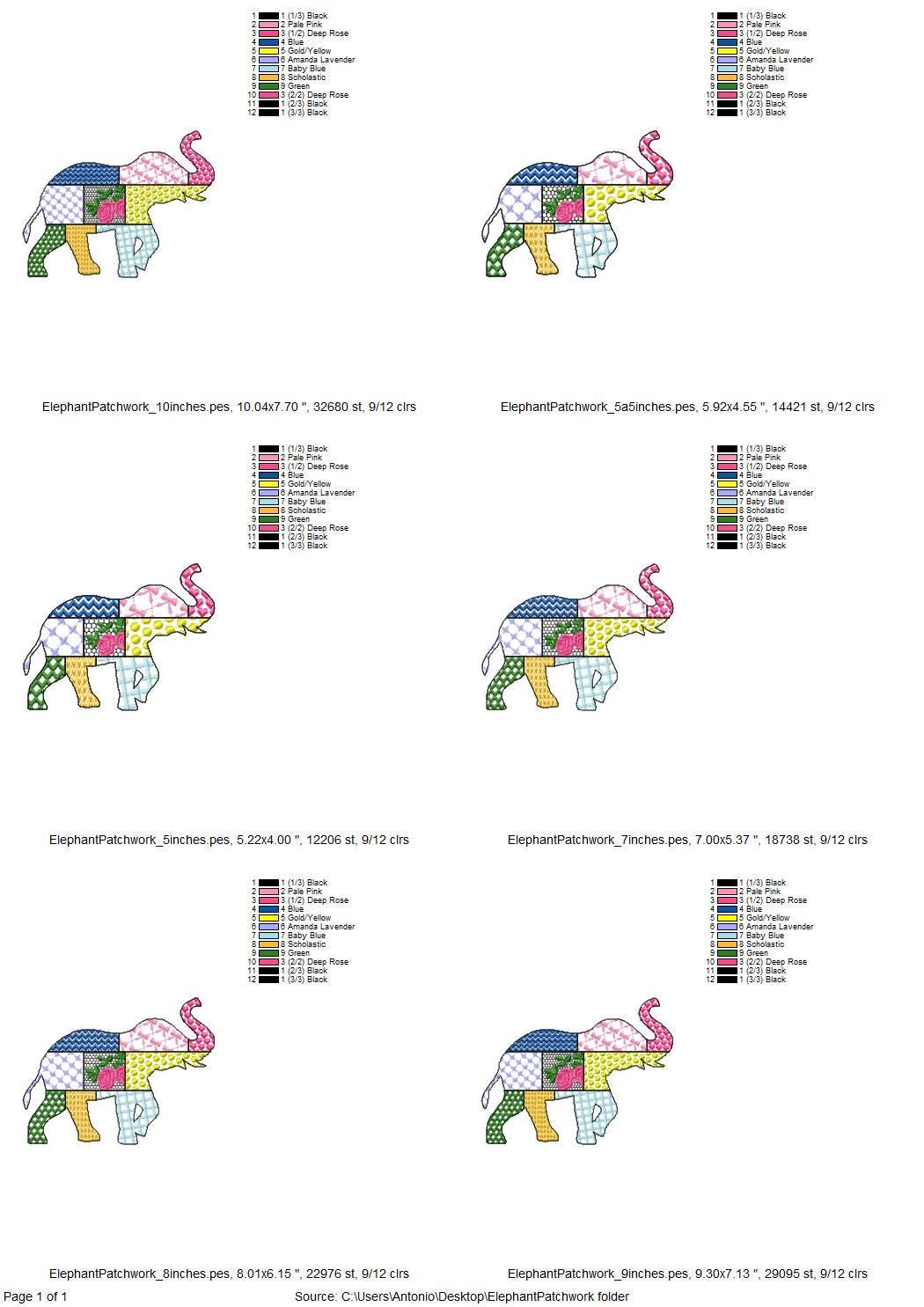 Patchwork Elephant patterned state Elephant silhouette outline machine