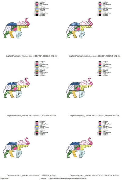 Patchwork Elephant patterned state Elephant silhouette outline machine