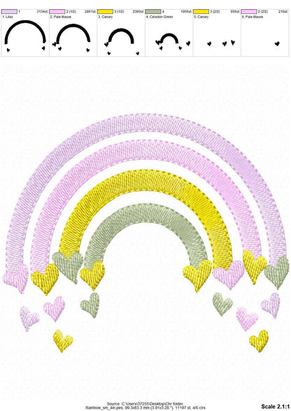 Mini Fill Stitch Rainbow Falling Hearts