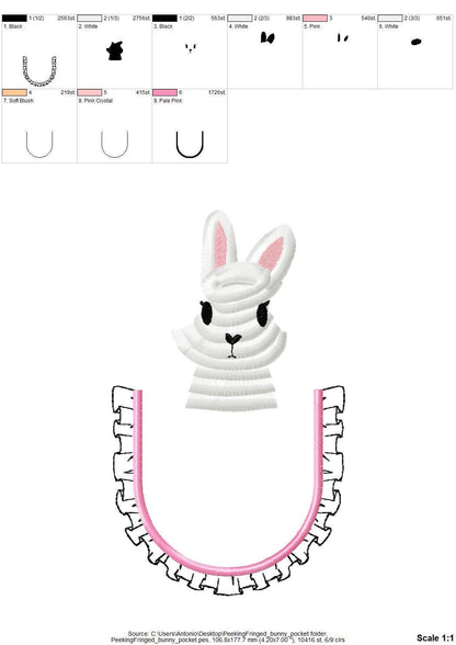 Peeking Fringed Fluffy Bunny Pocket