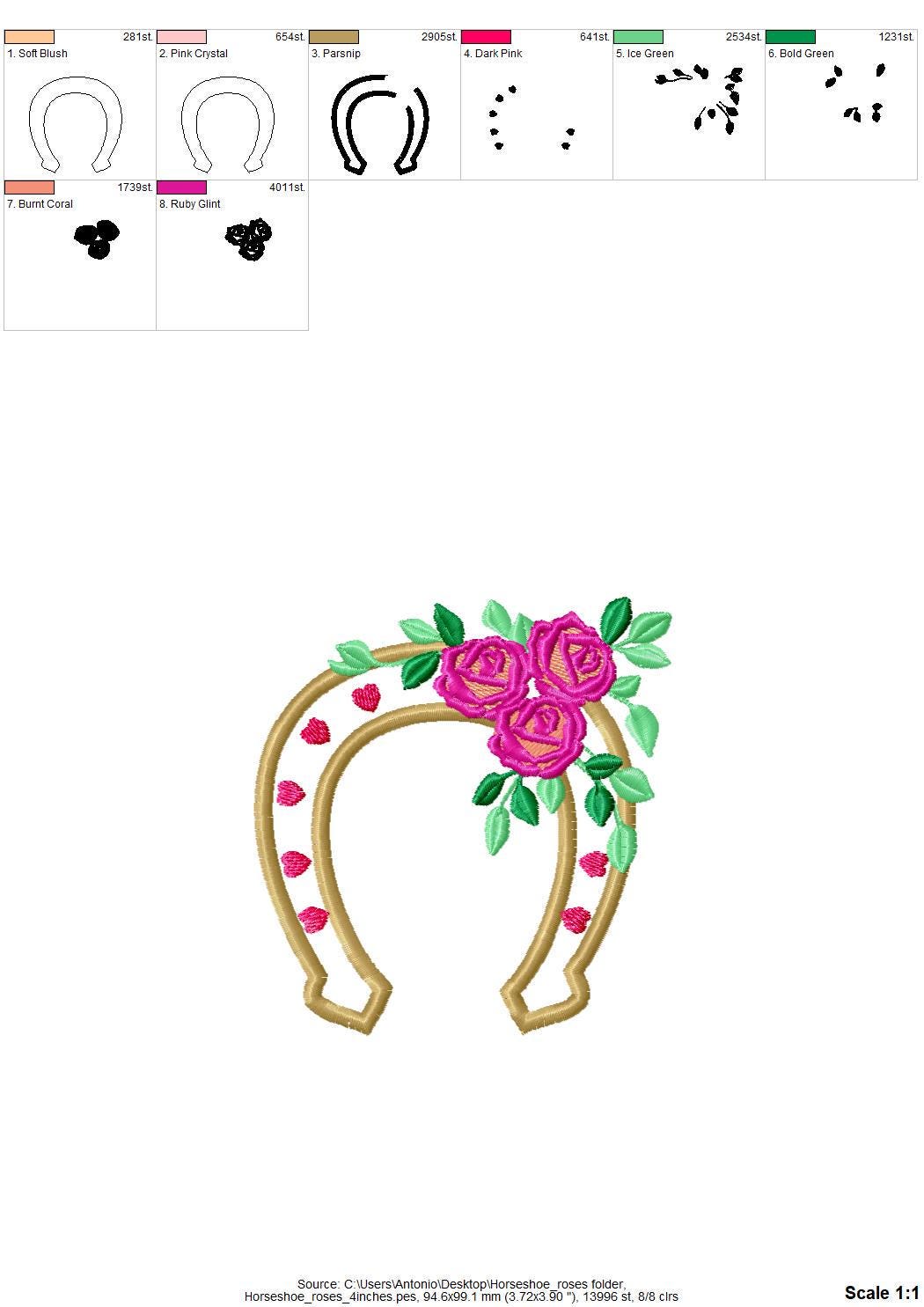 Floral Rose Horseshoe Applique
