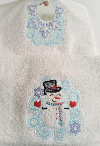 Terry Towel topper hanging snowman embossed embroidery IN THE HOOP