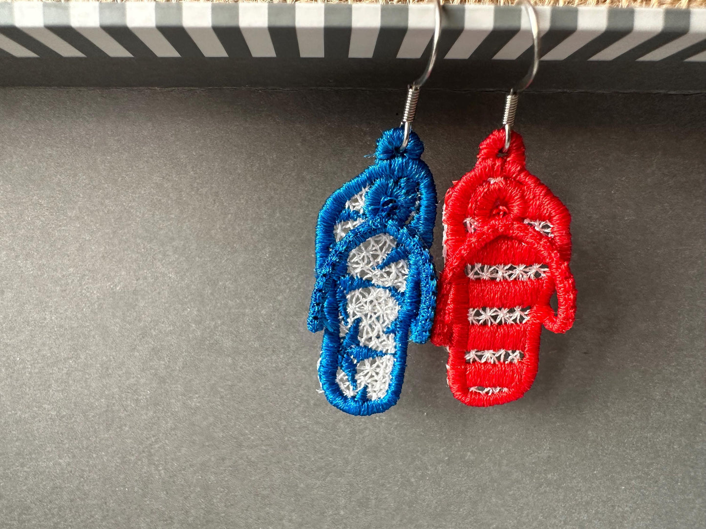 Patriotic Flip Flops earrings charm FSL freestanding lace 3D