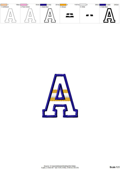 Striped FONT Applique Sports stripes alphabet monogram letters Block