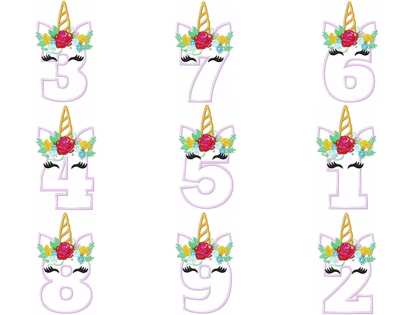 Floral Unicorn Birthday Numbers Applique