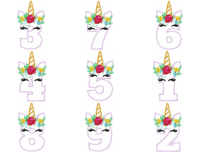 Floral Unicorn Birthday Numbers Applique