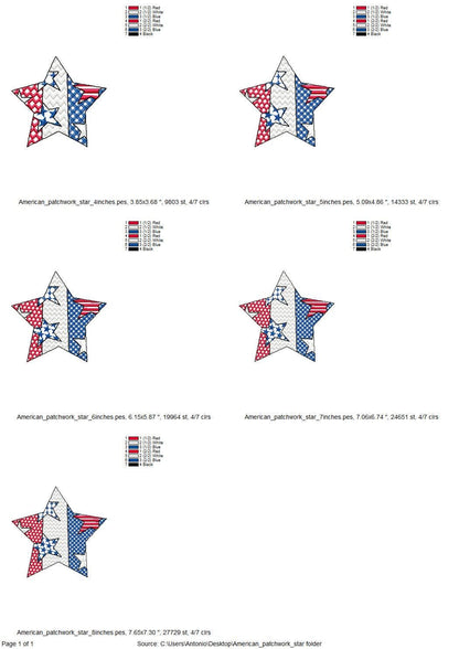Patchwork Patriotic Star outline US flag stars and stripes patterned