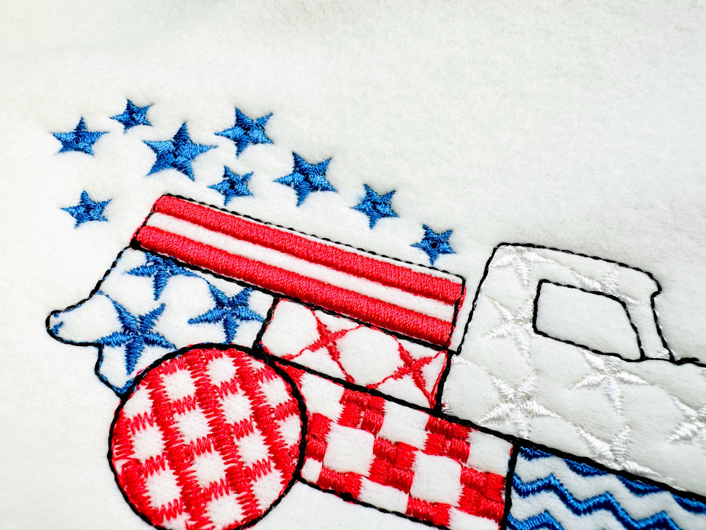 Patriotic Patchwork Red Truck with Stars patterned Truck outline