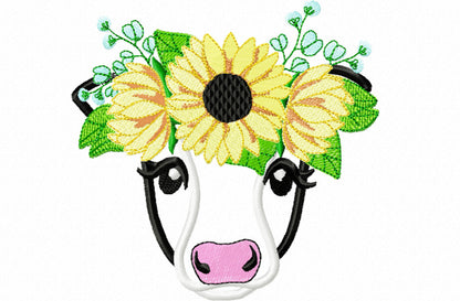 Sunflower Cow face Heifer cow head with fall autumn sunflower floral