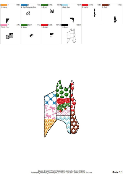 Patchwork Horse face Farm animal patterned Horse head silhouette