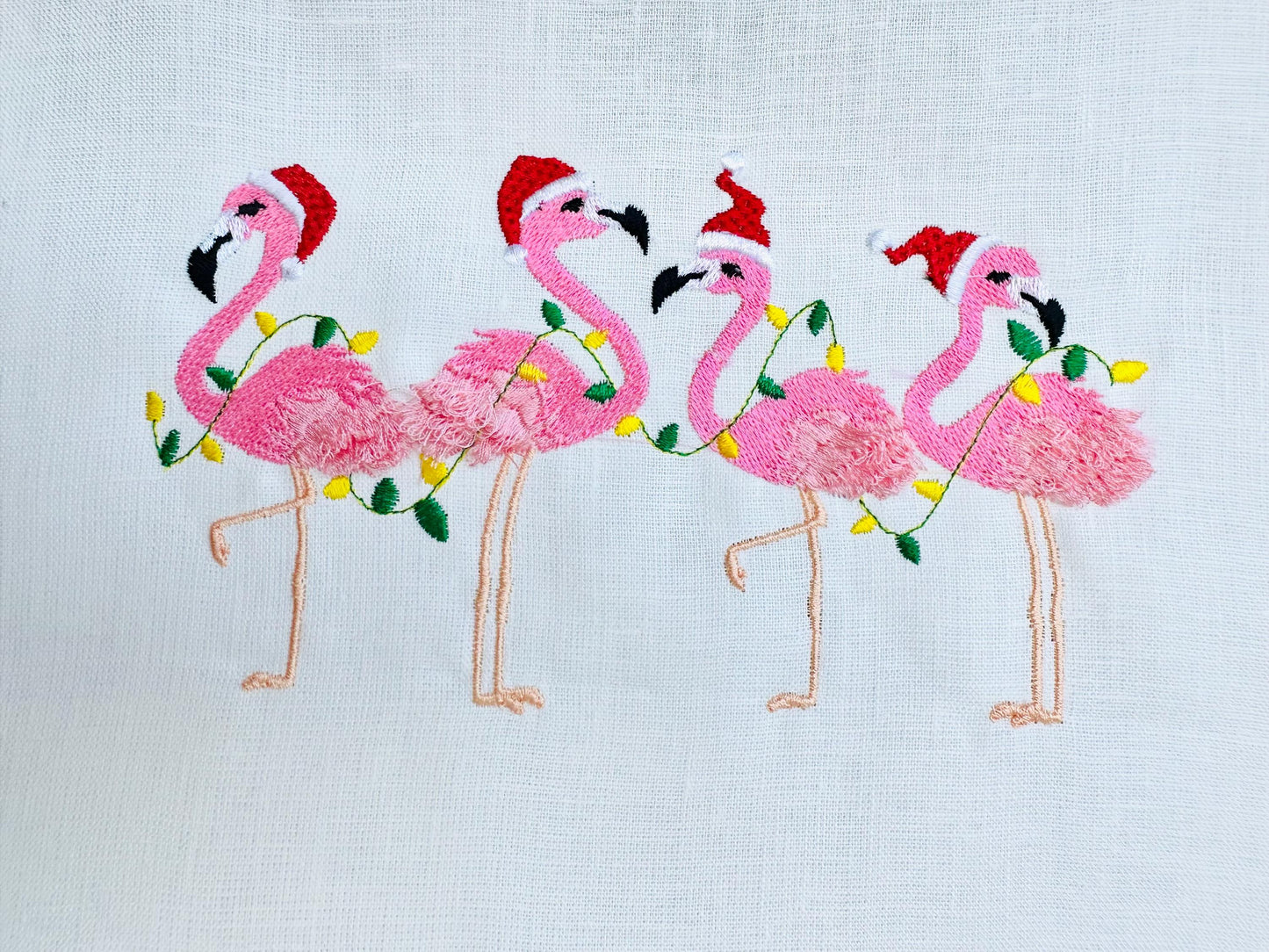 Christmas Fringed Flamingo in a row