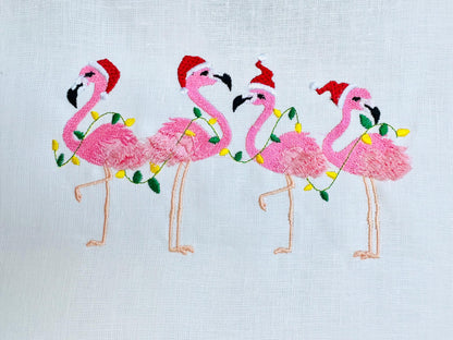 Christmas Fringed Flamingo in a row