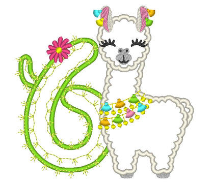 Llama Cactus Birthday Number 6